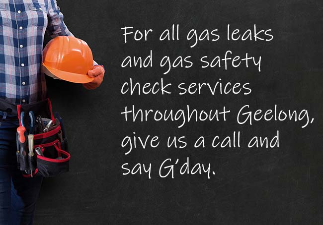 Plumber with text on the background regarding gas leaks and gas safety checks