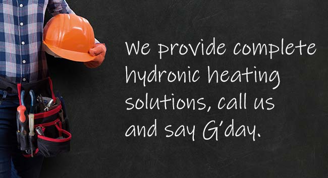Plumber with text on the background regarding hydronic heating services