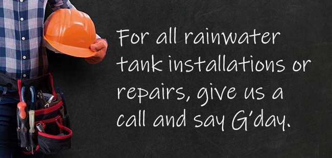 Plumber with text on the background regarding rainwater tanks